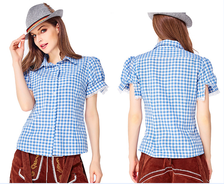 Womens Oktoberfest Outfit Embroidered Blouse with Lederhosen Shorts